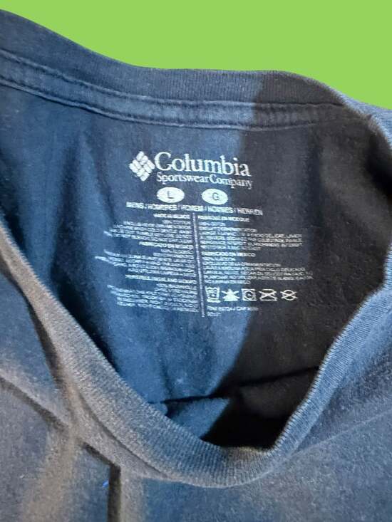 Columbia PFG Men's Large Navy Blue Short Sleeve Fish Flag Graphic T-Shirt - Picture 3 of 6